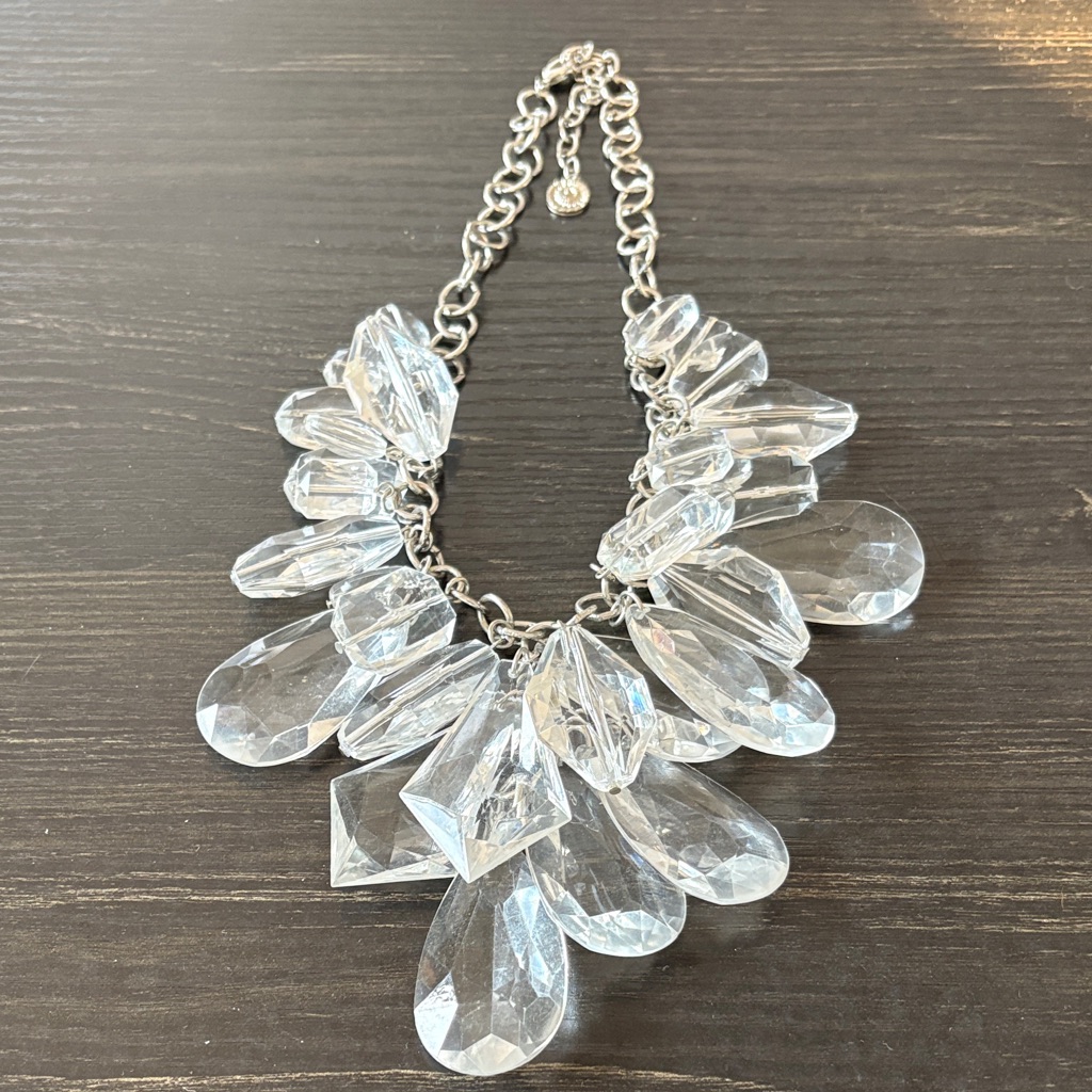 Graziano Clear Beaded Silver Tone Necklace